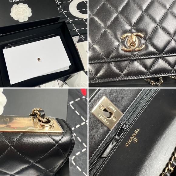 Chanel-Trendy CC O-MINI BAG Lambskin Quilted Wallet On Chain WOC Black Gold HW - Picture 9 of 17